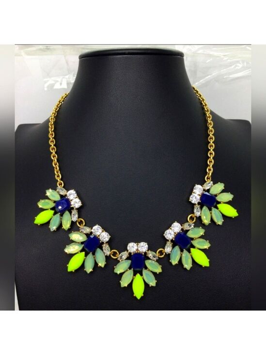 J. Crew Jewelry - J. Crew Green/Blue Rhinestone Statement Necklace 18"